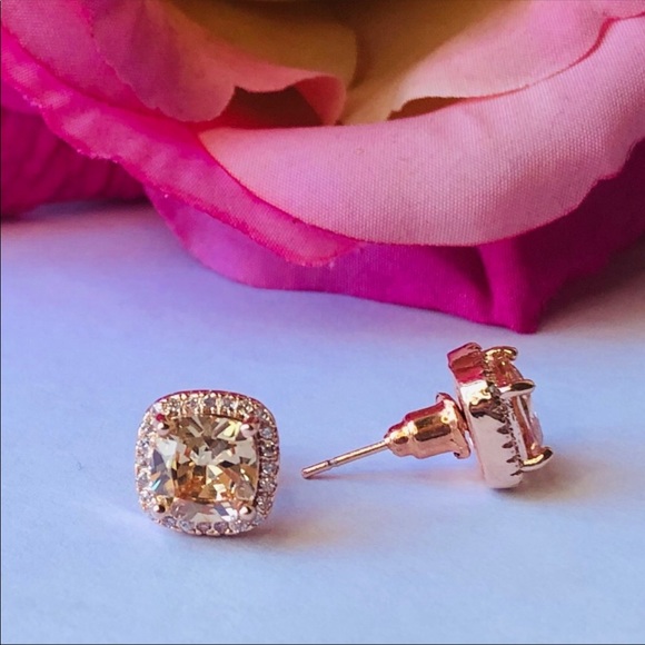 Jewelry - Rose Gold Plated Champagne Stud Earrings